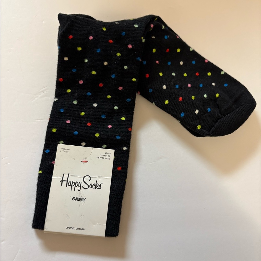 Happy Socks Men's Black Crew Socks with Colorful Dots